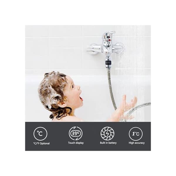Digital LED brusetermometer-1, sølv, 1/2 tomme, vandtæt badeværelsesvandtemperaturmåler i rustfrit stål, badeværelsestilbehør (YJD)
