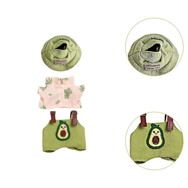 Mini-nukenvaatesetti, söpö nukenvaatepuku hatulla, nukenhousut, tyttönukenvaatteet 17 cm:n nukelle [YJD] Green avocados Set