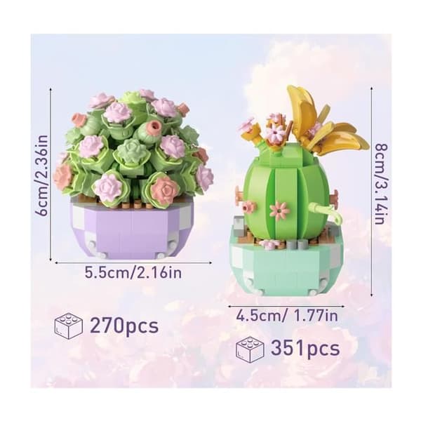 2 delar mini blombyggstenar suckulent växtbukett blombyggstenssats [YJD]