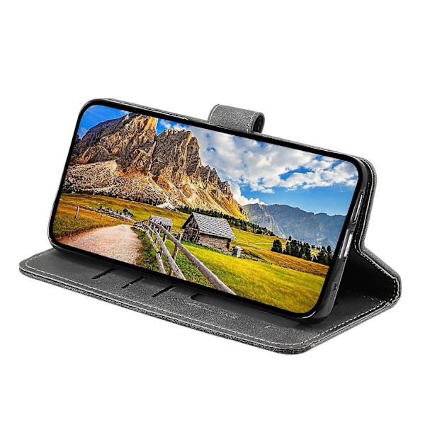 Læderetui med splejsningssyninger, pung og stativ til Motorola Moto G15 4G med rem - [HK] Multicolor Grey