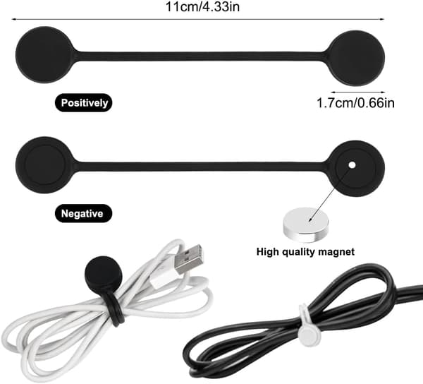 10 stk. multifunktionelle magnetiske kabelbindere, 11 cm, sort og hvid[YJD]