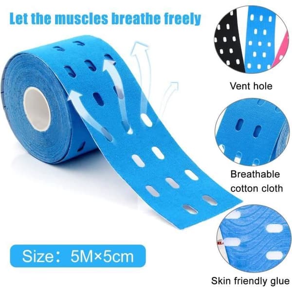 Kinesiotejp - Perforerad design - Latexfri - 95% bomull/5% spandex - 5 cm x 5 m (YJD)