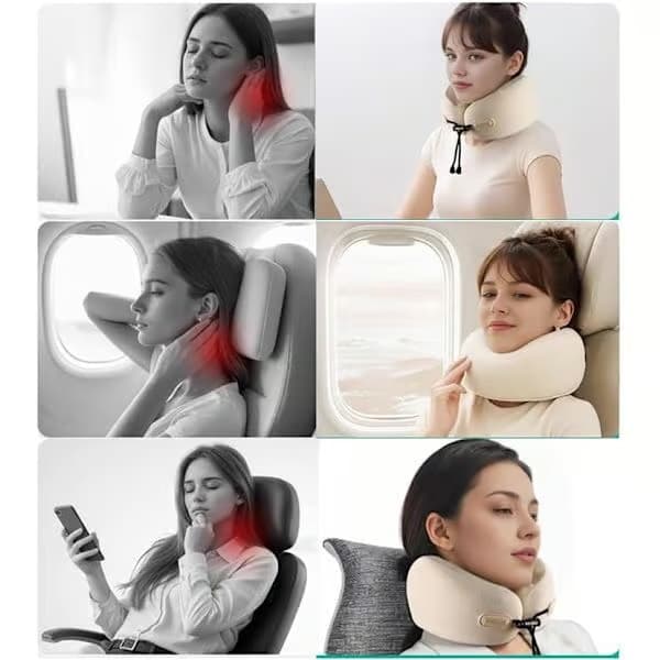Nackkudde i memoryskum för resor, ergonomisk kompakt flygplansdyna för bilresor och långa resor, grå