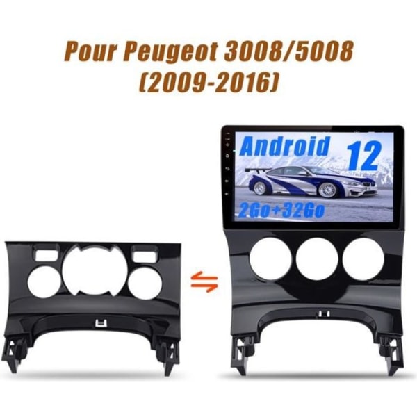 AWESAFE Android 12 bilradio för Peugeot 3008/5008(2009-2016) med 9 tums pekskärm GPS Bluetooth FM SD RDS