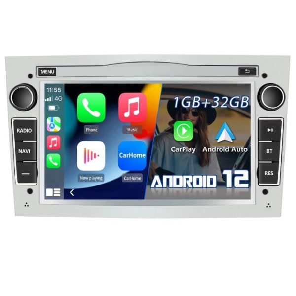 AWESAFE Android 12 bilradio för Opel, 1GB+32GB 7 tum med Carplay Android Auto USB SD RDS Bluetooth - Grå