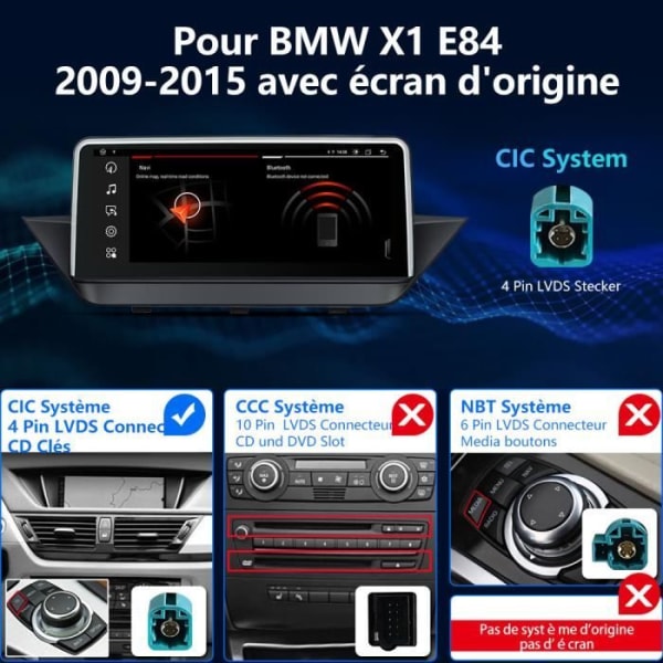 AWESAFE Android 11 4GB+64GB bilradio för BMW X1 E84 2009-2015 CIC-system med originalskärm med Carplay/Android Auto