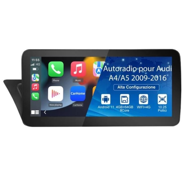AWESAFE Android 11 4GB+64GB bilradio för Audi A4 A5 med 10,25 tum, Carplay/Android Auto/WIFI/med MMI