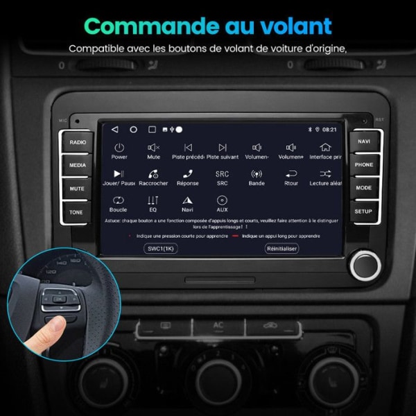 AWESAFE Android 12 bilradio för Golf 5 6 VW Passat Polo Seat Skoda med 7-tums pekskärm GPS Bluetooth WiFi[1GB+32GB]
