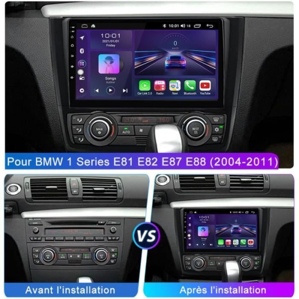 AWESAFE Android 12 bilradio för BMW 1-serie E81 E82 E87 E88 (2004-2011) med [2GB+32GB] 9-tums Carplay/Android Auto GPS WiFi