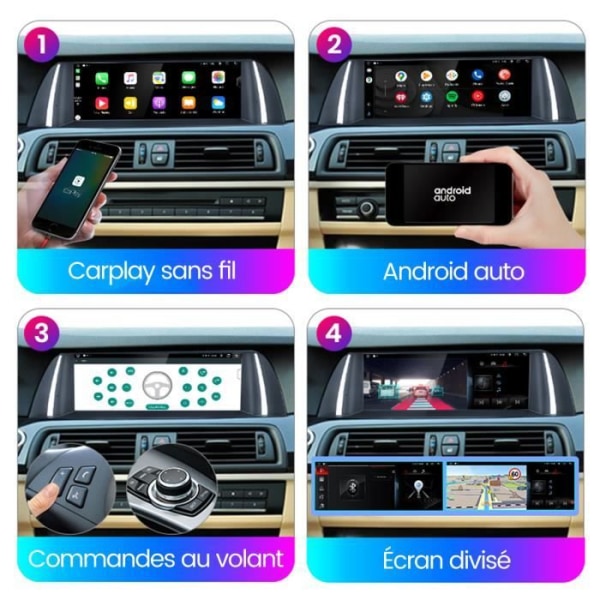AWESAFE Android 11 bilradio 4GB+64GB för BMW 5-serien F10 F11 CIC-system, 10,25 tum, Carplay/Android Auto/Bluetooth/WIFI/4G
