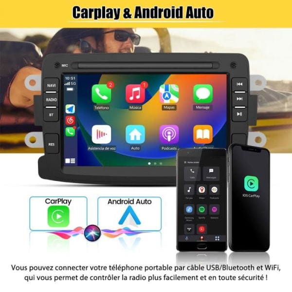AWESAFE Android 12 bilradio för Renault Dacia Duster Sandero Captur Lodgy Symbol Logan 7" skärm med GPS Carplay Android Auto WiFi