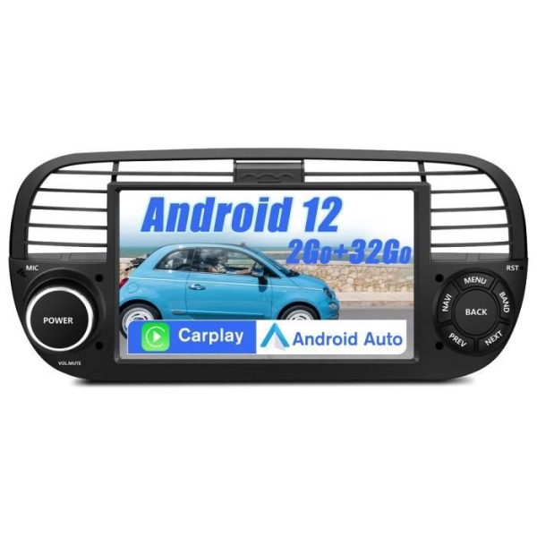 AWESAFE Android 12 bilradio för Fiat 500(2007-2015) [2GB+32GB] 7 tum med Carplay Android Auto GPS WiFi DSP FM