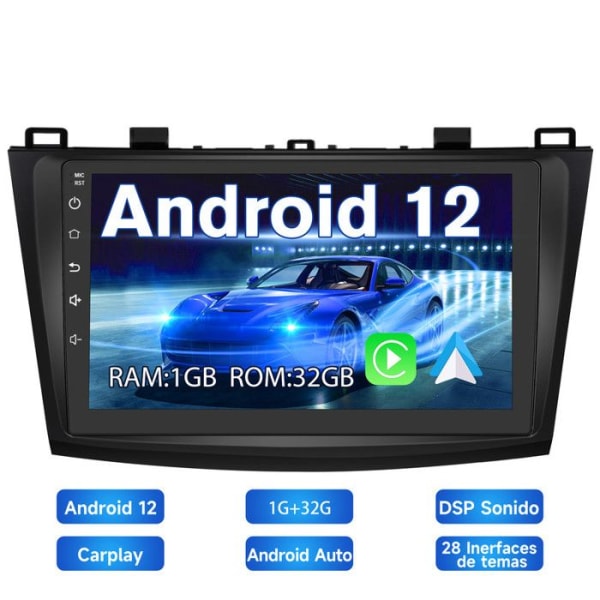AWESAFE Android 12 bilradio för Mazda (2009-2013) 1GB + 32GB 9-tums pekskärm med Carplay GPS WiFi Bluetooth Android Auto