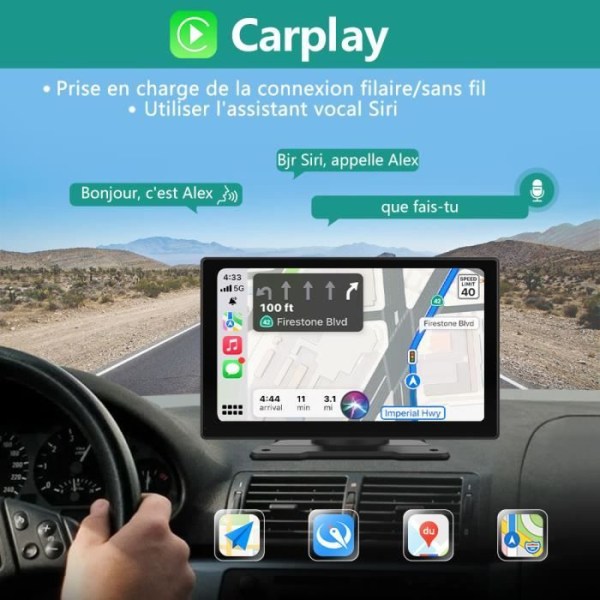 AWESAFE GPS Bil Carplay Trådlös 9'' IPS-skärm - Svart