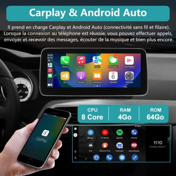 AWESAFE Android 11 4GB+64GB bilradio för Mercedes Benz C Class W204(2011-2014)NTG 4.5 med 10,25 tum, Carplay/Android Auto