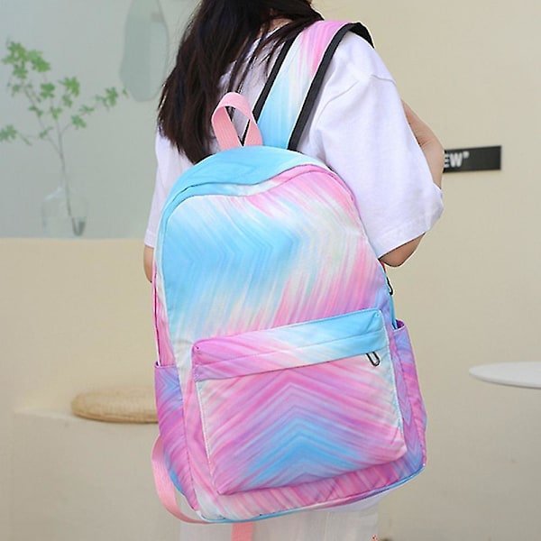 Skolväska set för flickor, 3 i 1 barnryggsäckar lätt färgglad ryggsäck, Tie Dye skolväska med lunchväska och plånbok Purple