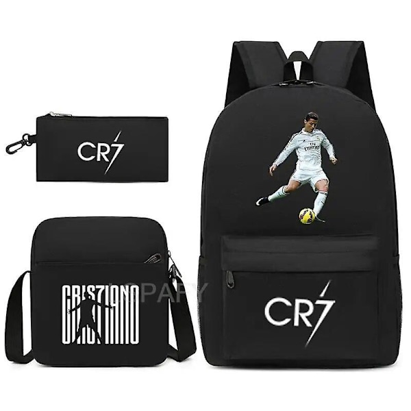 3 st fotboll Cr7 ryggsäck 3d printe tonåringar axelväskor kvinnor män gymnasieelever skolväskor 02