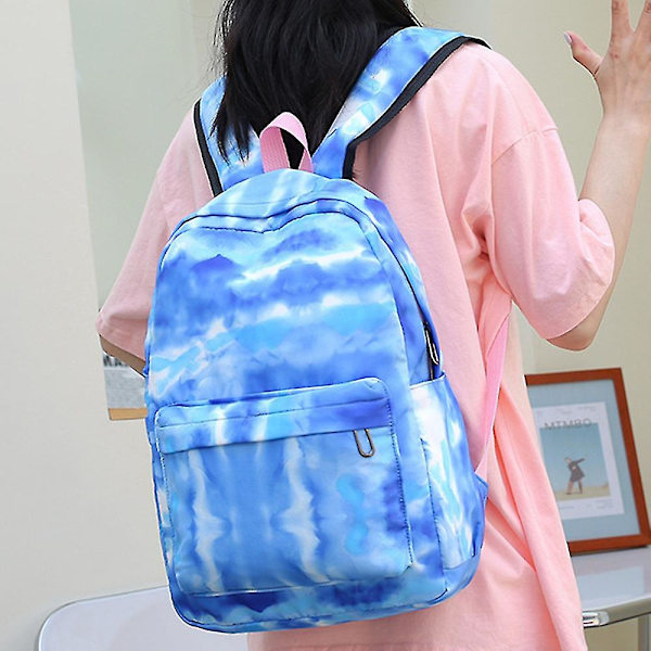Skolväskeset för flickor, 3 i 1 barnryggsäckar lätta färgglada ryggsäckar, tie dye skolväska med lunchväska och plånbok Blue