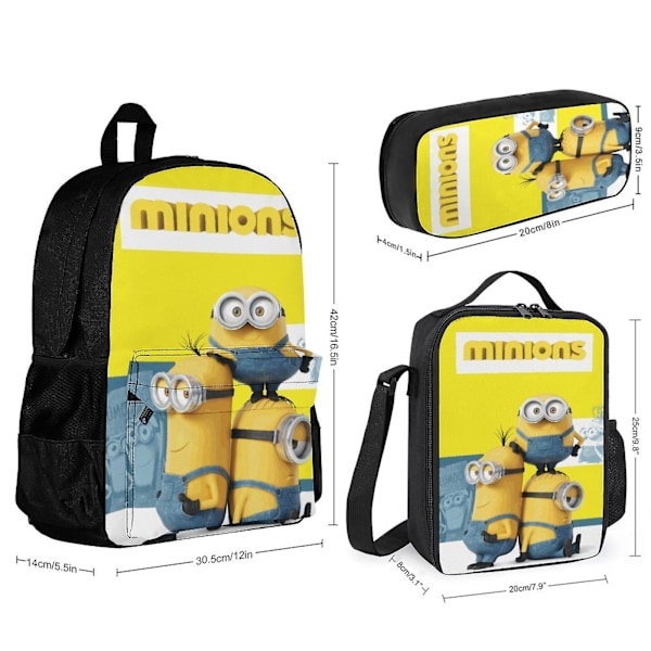 Minion 3-delad ryggsäcksset med lunchväska och pennfodral One Size