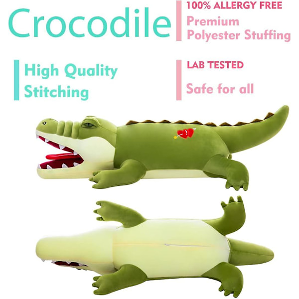 Realistisk krokodil plysch jätte krokodil gosedjur mjuk grön krokodil kudde dekoration julklapp, gräsgrön/31,5