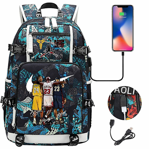 Kobe Bryant Michael Jordan Och Lebron James Tryckt Mönster Ryggsäck Resväska Student Skola Väska Datorväska 5