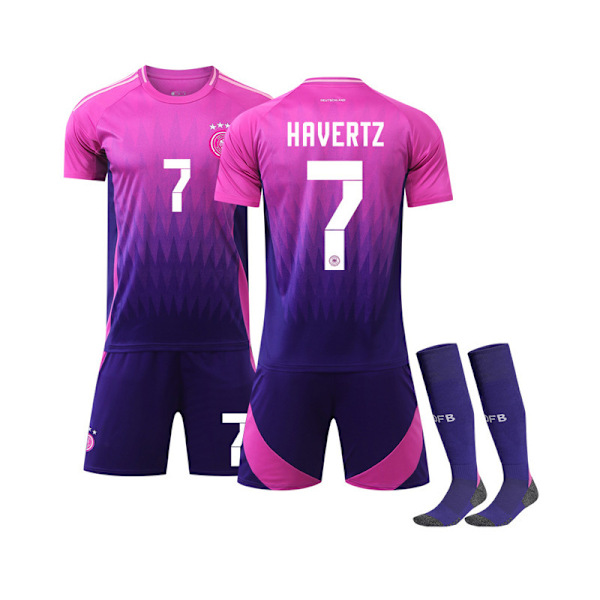25 Tyskland borta rosa nr 7 Havertz fotbollströja set inkluderar barn- och vuxenstorlekar nr 7 Havertz no. 7 Havertz Sarl no. 7 Havertz 24（130-140CM)