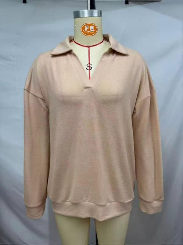 Dame Polo Hals Langærmet Basic Strikket Pullover Khaki XXL Khaki XXL