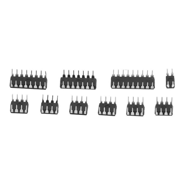 85-delars IC-sortimentssats, 10 integrerade kretsar IC-chips: NE555, LM324, LM393, UA741, ULN2803, LM358, LM3