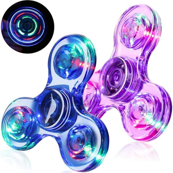 LED Fidget Spinner - Sett med 2 - Krystall ABS - Anti-stress Sensorisk Leketøy - Barn og Voksne - Blå