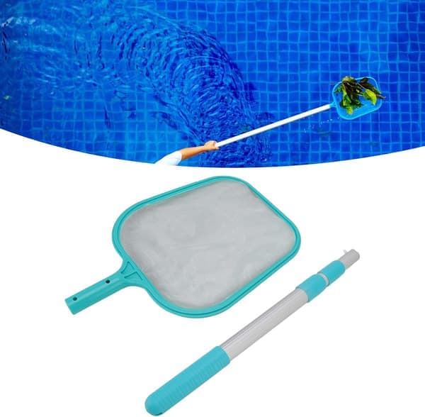Poolskimmernet, nylonbladrive med stang, poolrengøringssæt til nem vedligeholdelse og fjernelse af snavs