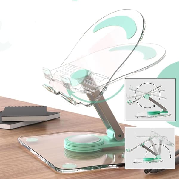 Akryl nettbrettholder med 360° rotasjon - Sammenleggbart justerbart stativ for iPad Pro/Air/Mini, skrivebordsdisplay (svart)(Ho)