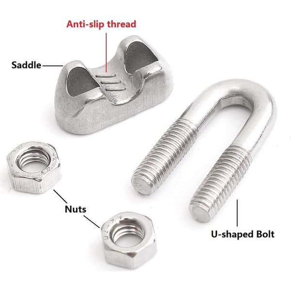 M3 Wire Rope Clips, U-Bolt rustfrit stål kabelklemmer, 3 mm diameter, pakke med 12