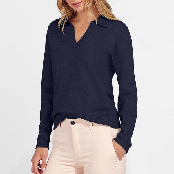 Dame Polo Hals Langærmet Basic Strikket Pullover Beige M Beige M