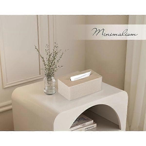 Rektangulær PU-læder servietboks, ansigtsservietholder, til kommode, badeværelse, dekoration (beige)
