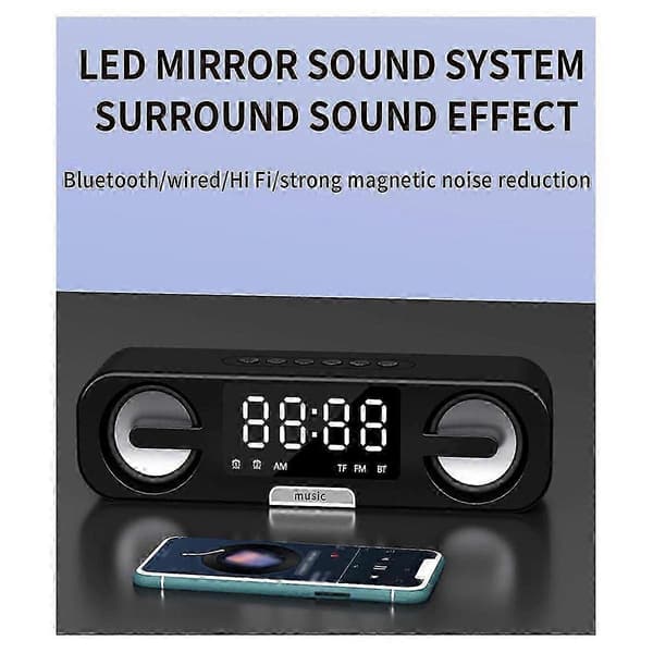 Smart Clock Bluetooth-højttaler, LED HD-spejl, FM-radiofunktion, multifunktionel afspilning Bluetooth-lyd
