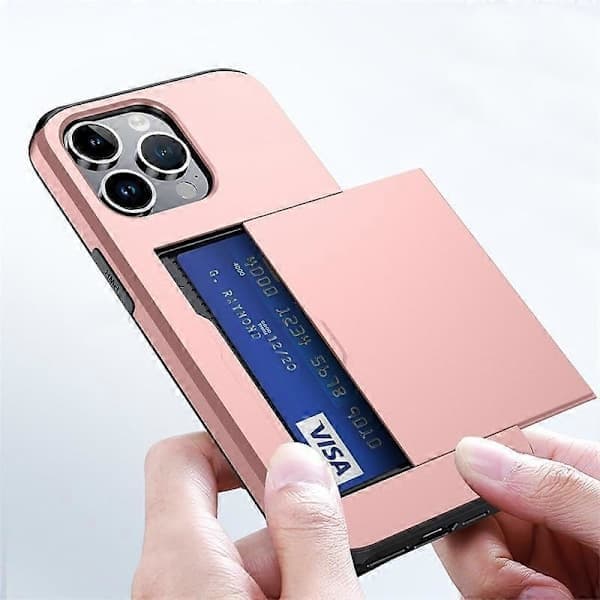 pc Svart iPhone 15 Pro Max Mobilskal, Skjutbart Kortfack Två-i-ett Anti-fall Plånboksfodral