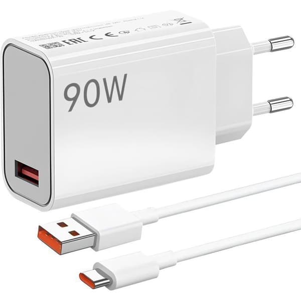 90W hurtigoplader til Xiaomi Redmi Note 14/13/12/11 Pro 14C, USB-C 6A Hypercharge, Turbooplader med 1m USB-C-kabel