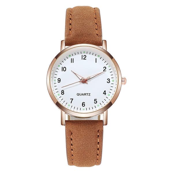 Damearmbåndsur Quartz Analog Kvinder Læderrem Modeur, 100% Ny Brun Brown