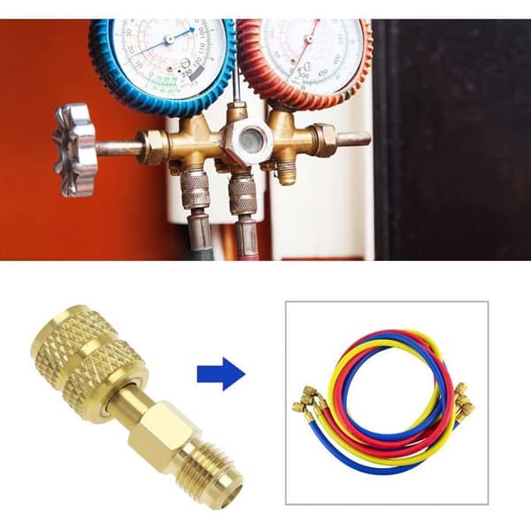 R410A Adaptere - Pakke med 2 - Massiv Messing - SAE 5/16 til 1/4 Konvertering - Mini-Split Aircondition