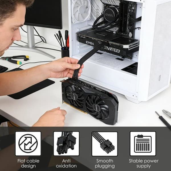 8-pin til PCIe 6+2 GPU strømkabel - 1 enhet - Fortinnet kobber - Fleksibel flat - For strømforsyning