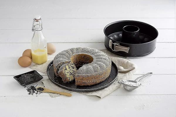 Springform bakform, springform kronform, rund bakform, rostfritt stål, svart, 24 x 24 x 6,5 cm