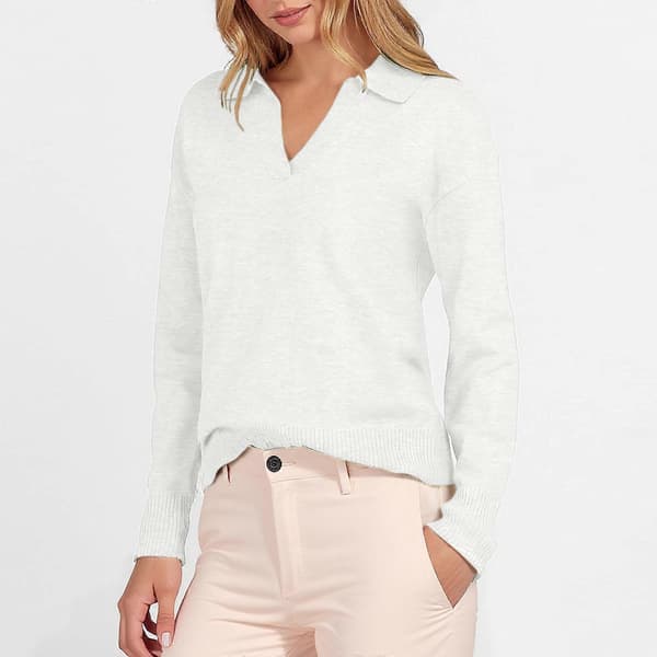 Dame Polo Hals Langærmet Basic Strikket Pullover Marineblå L Navy Blue L