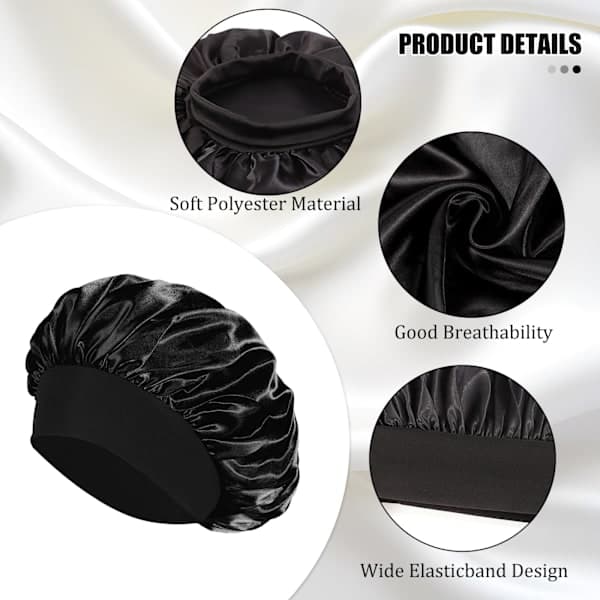 Satin hårstylingmössa för natten, elastisk silkeshårvårdsmössa svart black