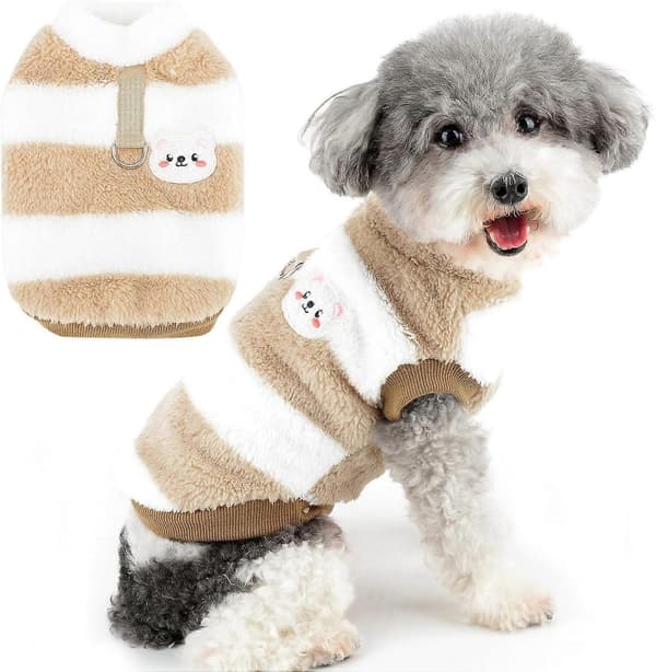Fuzzy Hundtröja för Små Hundar Katt Vintertröja med D-Ring Mjuk Varm Pullover Jacka Valpväst Kläder