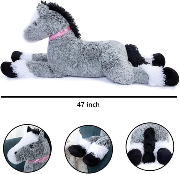 Jättimäinen hevospehmolelu, pitkä hevospehmo tyyny harmaa 90cm Grey 90cm
