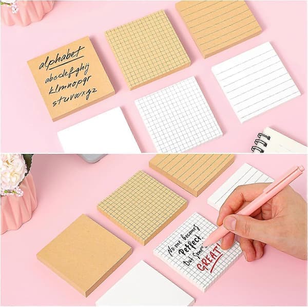 Kraft Sticky Notes – 6-pack 480 ark 7.6x7.6cm självhäftande linjerade memolappar i kraftpapper