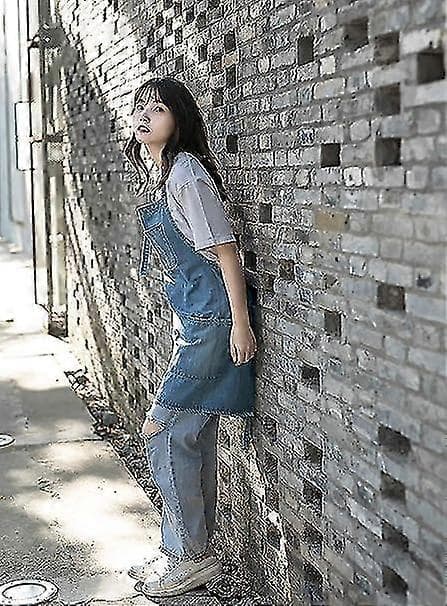 Denimförkläde, Unisex Justerbart Haklappsförkläde med Fickor för Matlagning Kök Kort Wathet Blåsvart