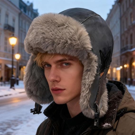 Faux Mocka Pilotmössa Herr Varm Rysk Pälsfoder Öronlappar Vindtät Skid Khaki [Ho]