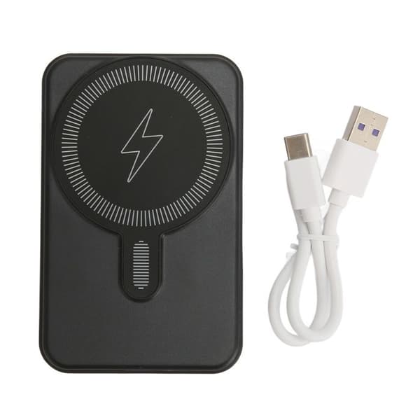 Bærbar 10.000 mAh trådløs oplader med LED-display og magnetisk batteri til iPhone 14, 13 og 12 Mini, sort
