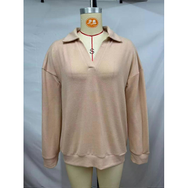 Dame Polo Hals Langærmet Basic Strikket Pullover Grøn XL Green XL